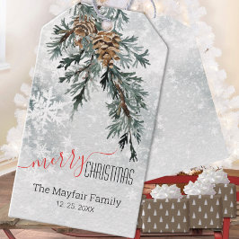 Etiquetas Para Regalos Blue Juniper Bough Pine Cones Snowowland