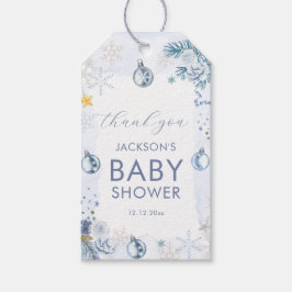 Etiquetas Para Regalos Blue Snowflake Flower Winter Baby Shower