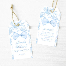 Etiquetas Para Regalos Blue Toile Bow Tie Boho Baby Boy Shower Gracias
