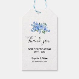 Etiquetas Para Regalos Blue Watercolour Floral and Butterflies Wedding