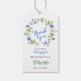 Etiquetas Para Regalos Blue White Daisy Floral 80th Birthday Gracias