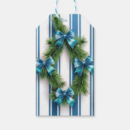 ETIQUETAS PARA REGALOS BLUE & WHITE HOLIDAY BOWS & STRIPES WITH GARLAND