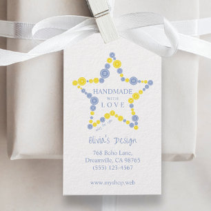 Etiquetas Para Regalos Blue & Yellow Original Buttons Star Handmade Love