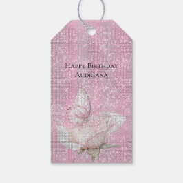Etiquetas Para Regalos Blush Pink Rose Butterfly Sparkle Birthday