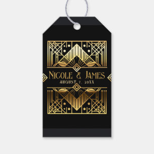 Etiquetas Para Regalos Boda Art Déco Negro y Dorado