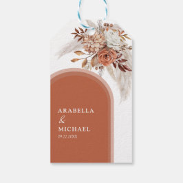 Etiquetas Para Regalos Boda Boho Naranja Quemada Floral y Hierba de Pampa