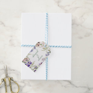 Etiquetas Para Regalos Boda bordeado por la flor morada y crema