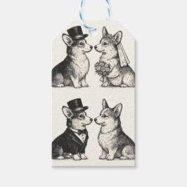 Etiquetas Para Regalos Boda caprichosa de Corgi en blanco y negro vintage