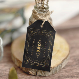 Etiquetas Para Regalos Boda Celestial Black & Faux Gold Tarot
