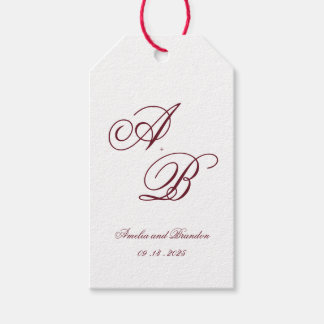 Etiquetas Para Regalos Boda Clásica con Letra de Monograma en Burgundy Pr