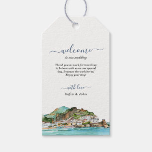 Etiquetas Para Regalos Boda con horizonte de la costa de Amalfi en acuare