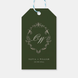 Etiquetas Para Regalos Boda con Monograma en Verde Oliva Elegante
