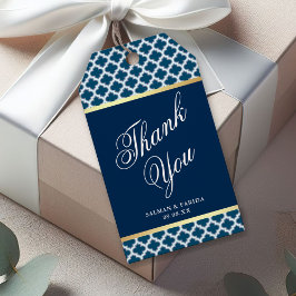 Etiquetas Para Regalos Boda con patrón de cuatro hojas marroquí azul