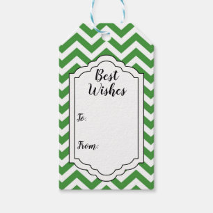 Etiquetas Para Regalos Boda Cumpleaños Chevron Verde Oscuro y Blanco