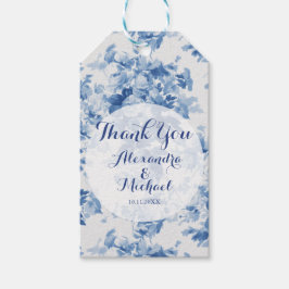 Etiquetas Para Regalos Boda de acuarela floral azul moderno Gracias