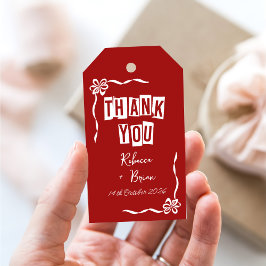 Etiquetas Para Regalos Boda de arco dibujado de mano roja y blanca