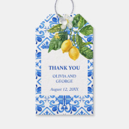 Etiquetas Para Regalos Boda de azulejos azules y limones mediterráneos