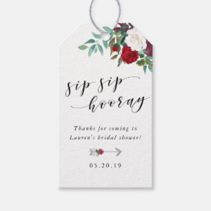 Etiquetas Para Regalos Boda de Burgundy Red Floral Sip Sip Hooray Bridal 