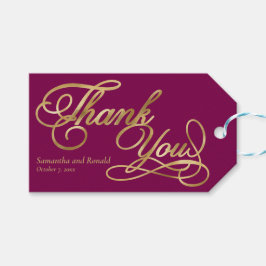 Etiquetas Para Regalos Boda de Caligrafía con Hojas de Oro y Burdeos