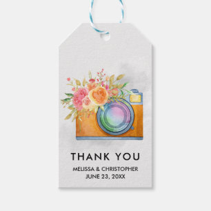 Etiquetas Para Regalos Boda de cámara Naranja Boho y acuarela floral