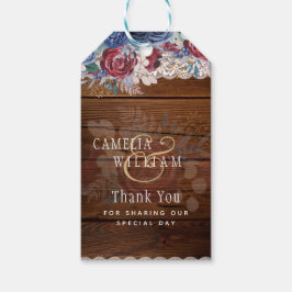 Etiquetas Para Regalos Boda de encaje floral de color azul borgoñona y ru