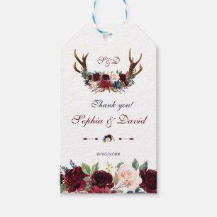 Etiquetas Para Regalos Boda de floración floral azul de la Marina Merlot