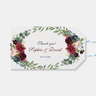 Etiquetas Para Regalos Boda de floración floral azul de la Marina Merlot
