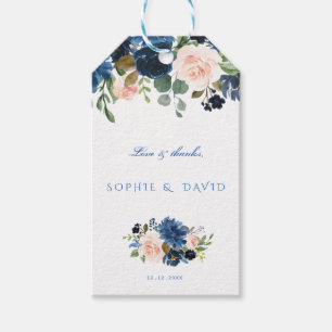 Etiquetas Para Regalos Boda de florecimiento de Rubor azul de la Marina R