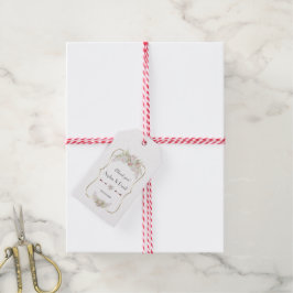 Etiquetas Para Regalos Boda de flores blancas elegantes con marco dorado