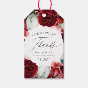 Etiquetas Para Regalos Boda de Flores Rojas de Borgoña Gracias