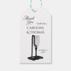 Etiquetas Para Regalos Boda de Glass Black & White Pearl Champagne