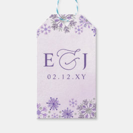 Etiquetas Para Regalos Boda de Invierno Copos de Nieve Morados Plata Mono