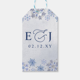 Etiquetas Para Regalos Boda de Invierno de Copos de Nieve Azules Plateado