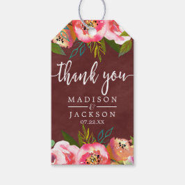 Etiquetas Para Regalos Boda de la acuarela de Borgoña en otoño gracias