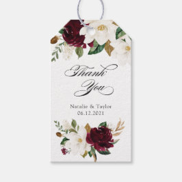 Etiquetas Para Regalos Boda de Magnolia Blanco Borgoña Floral Elegante