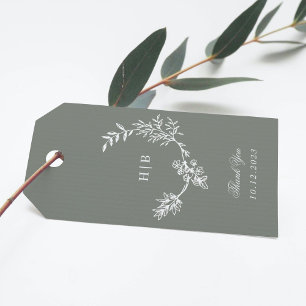 Etiquetas Para Regalos Boda de monograma de flor verde sabio clásico