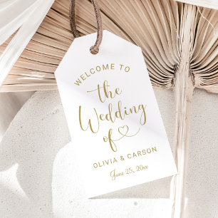 Etiquetas Para Regalos Boda de monograma de guión de corazón de oro moder