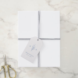 Etiquetas Para Regalos Boda de monograma de hojas botánicas simples azule