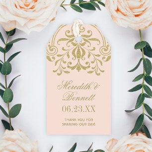 Etiquetas Para Regalos Boda de Monograma Dorado con Toque Retro