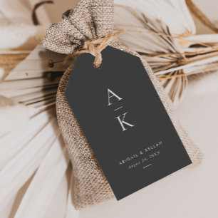 Etiquetas Para Regalos Boda de monograma grisáceo moderno simple