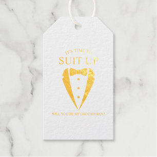 Etiquetas Para Regalos Boda de oro Tuxedo Suit Groomsman Propuesta