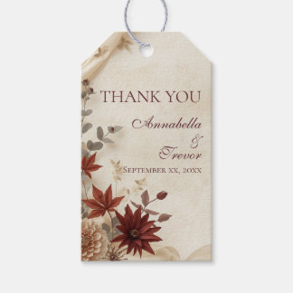 Etiquetas Para Regalos Boda de otoño con follaje floral y lino