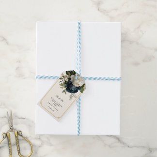 Etiquetas Para Regalos Boda de peonía azul real con marco dorado