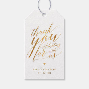 Etiquetas Para Regalos Boda de Relieve metalizado dorado caligráfico Grac