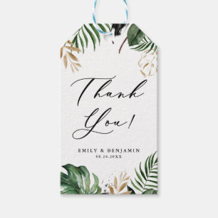 Etiquetas Para Regalos Boda de Relieve metalizado dorado Faux Leaves Trop