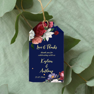 Etiquetas Para Regalos Boda de rosas burdeos azul marino gracias