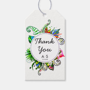 Etiquetas Para Regalos Boda de Wreath de hojas tropicales audaces gracias