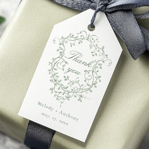 Etiquetas Para Regalos Boda del Escudo floral verde sabio francés gracias