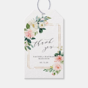 Etiquetas Para Regalos Boda del marco dorado de Rubor White Bloom Gracias