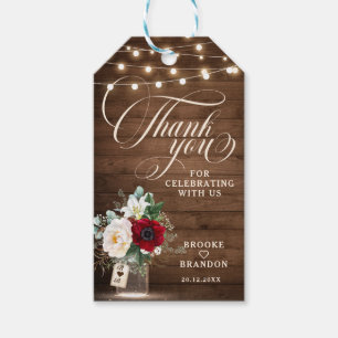 Etiquetas Para Regalos Boda en tarro de Mason floral borgoña rústica